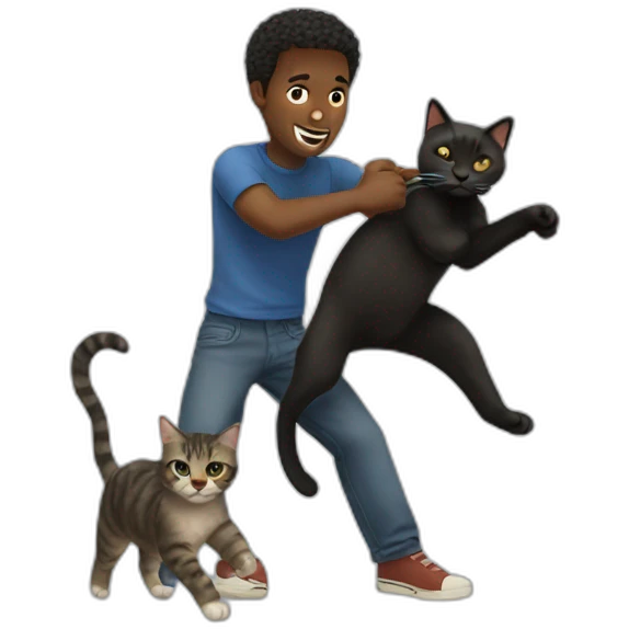 a black man hitting a cat emoji