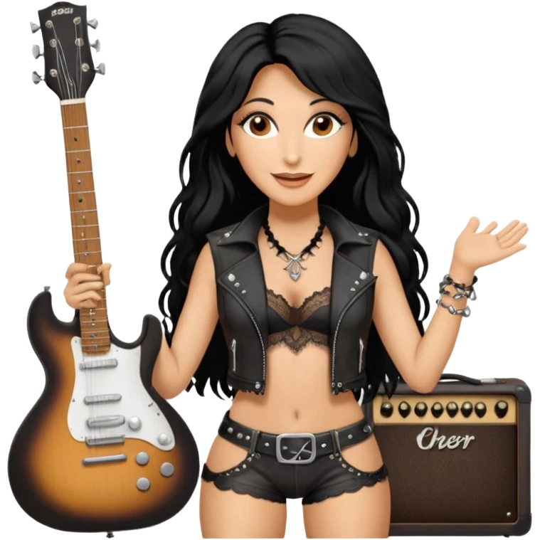 realistic cinematic singer Cher in a typical rocker's attractive outfit with leather and lace, half-naked as in the video If I Could Turn Back Time emoji