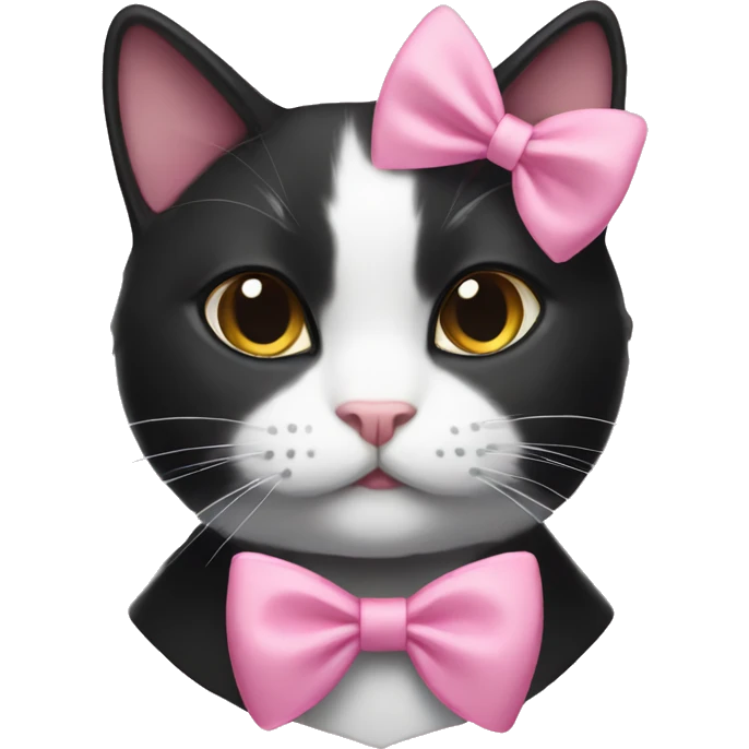 Tuxedo cat wearing a pink bow  emoji
