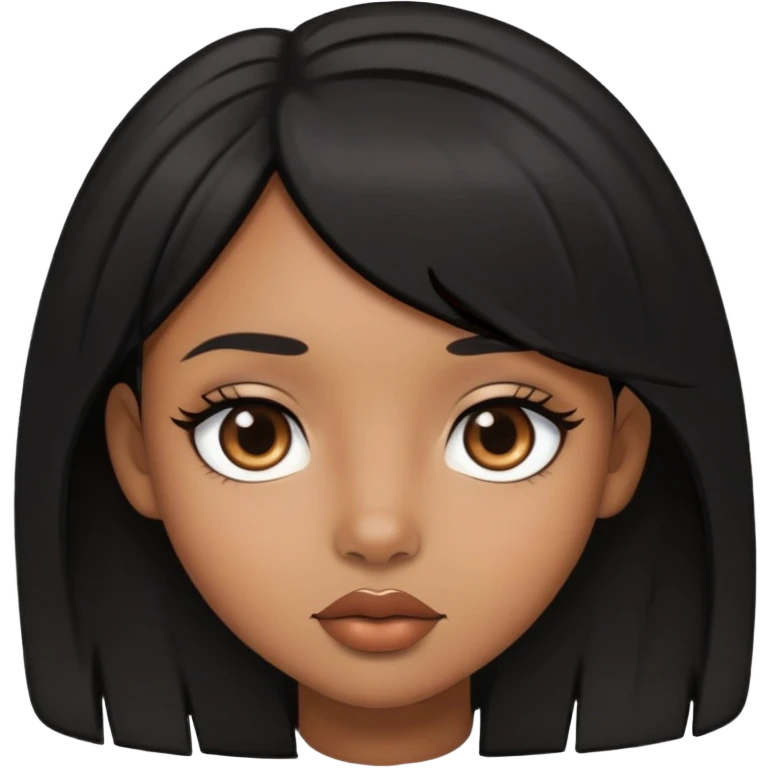 light brown skin girl with small lips, black layered hair, and doe eyes emoji
