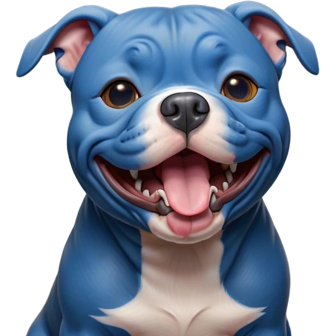 Cinematic Cute Yawning Blue Staffordshire Bull Terrier Portrait Emoji, Head tilted slightly with a dramatic, wide-open yawn, showcasing a smooth blue Fur with a refined texture, floppy ears slightly drooping, round dark eyes barely open in drowsy contentment, Simplified yet irresistibly adorable features, highly detailed, glowing with a soft, cozy glow, high shine, relaxed yet expressive, stylized with a touch of whimsy, bright and endearing, soft glowing outline, capturing the essence of a sleepy yet affectionate guardian, so drowsy it feels like it could stretch right out of the screen and curl up for a nap! emoji