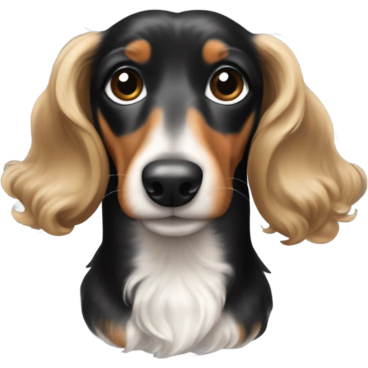 Black white tan dachshund with curly hair emoji