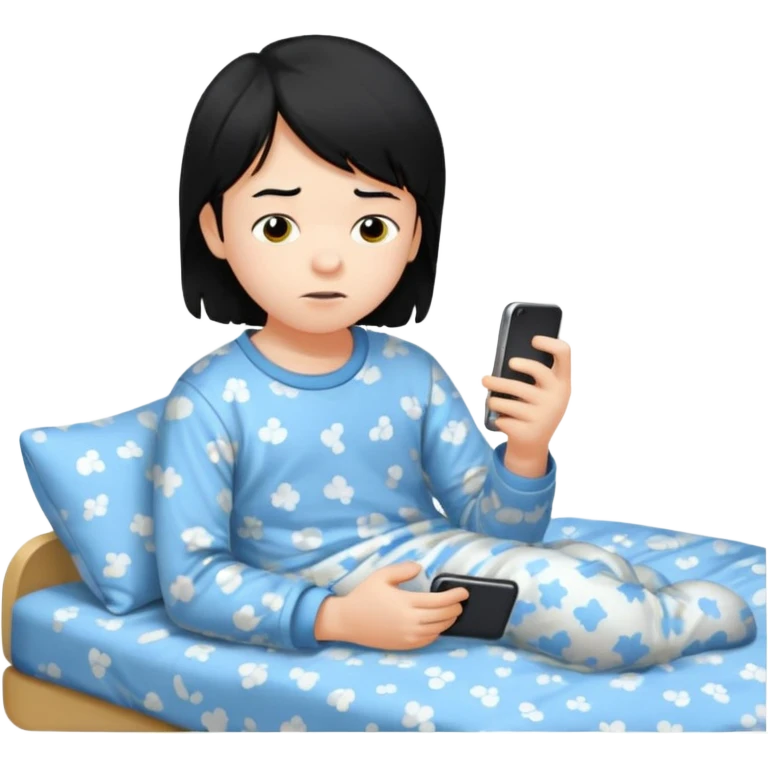 un niño de entre 3 - 10 años jugando con su celular, cansado en una habitacion apagada, el niño tiene piel blanca y cabello negro

 emoji