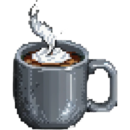 Pixel art coffee mug with steam emoji