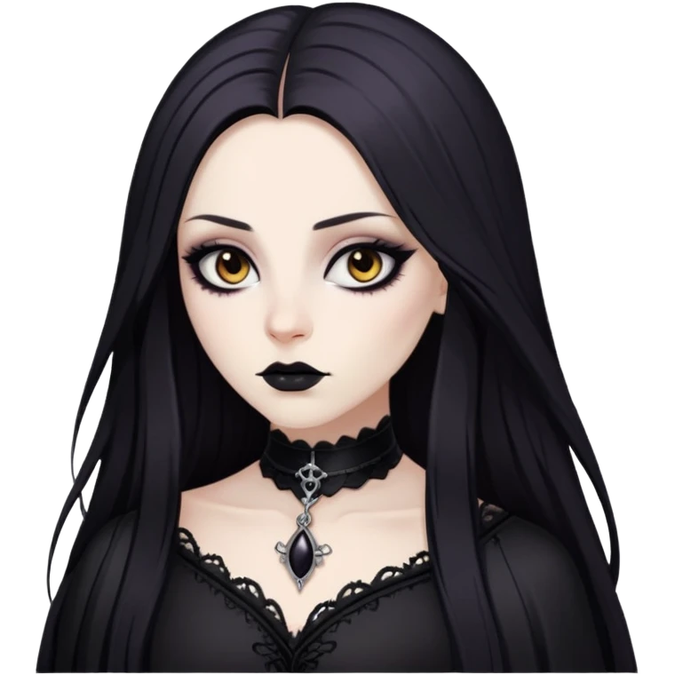 pretty long hair gothic baddie with eyeliner and brown eyes emoji