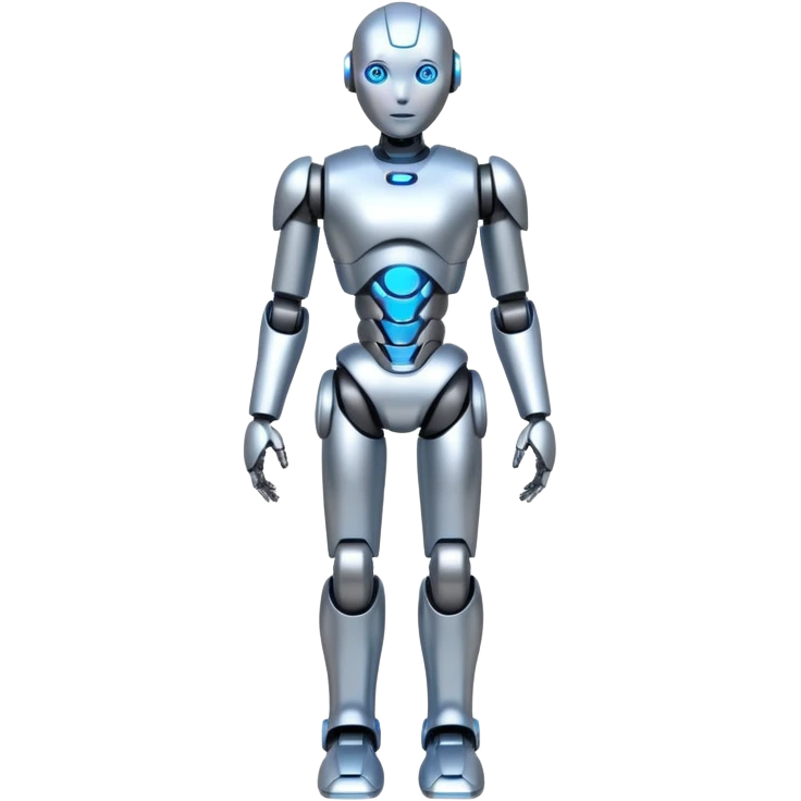 Robots Humanoid – Silver android with glowing eyes, human shape, full body emoji