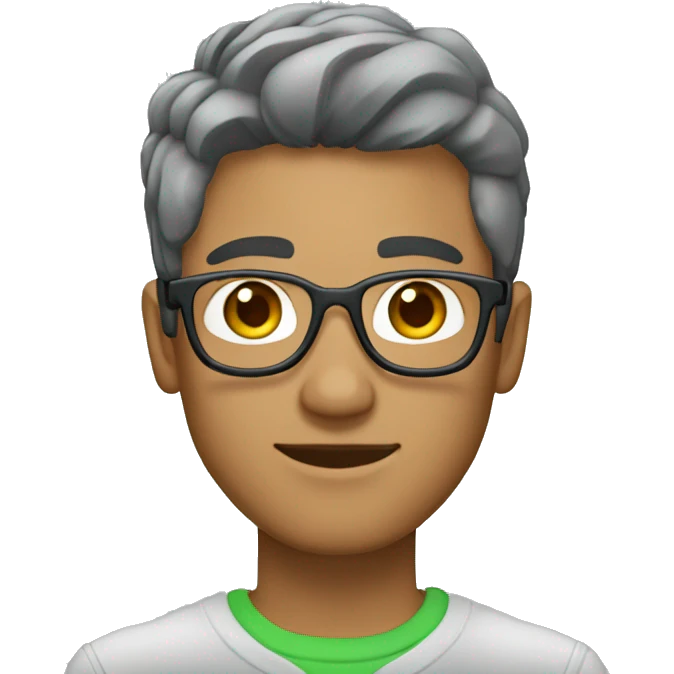 joven de 30 años con lentes color verdes y cabello gris emoji
