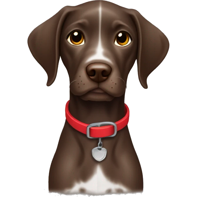 Brown german short haired pointer puppy with red collar emoji