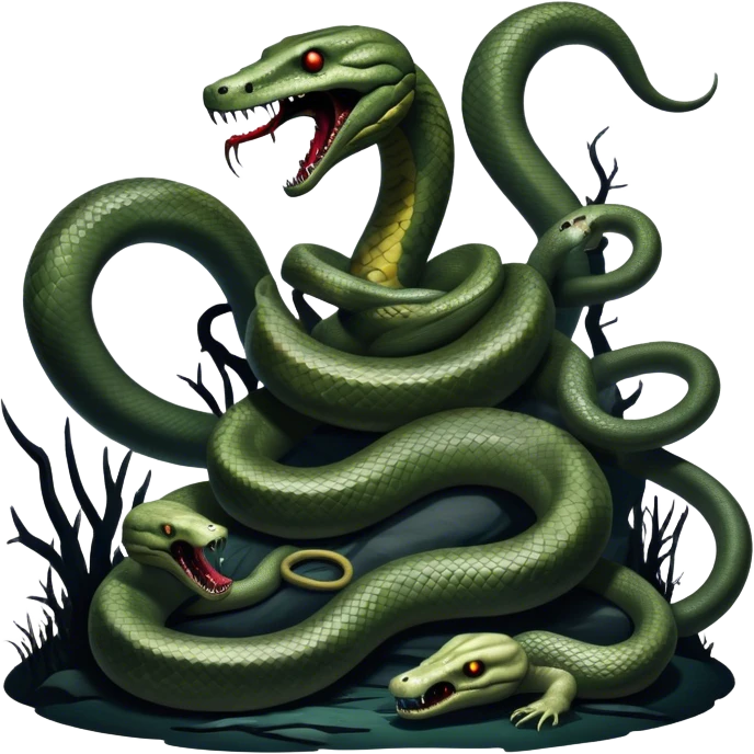 Thriller Movie Icon: A dramatic, close-up collage with sinister villains, a slithering anaconda, and zombie figures emerging from the shadows. Dark and moody atmosphere with eerie lighting, tension-filled elements. Transparent background. emoji