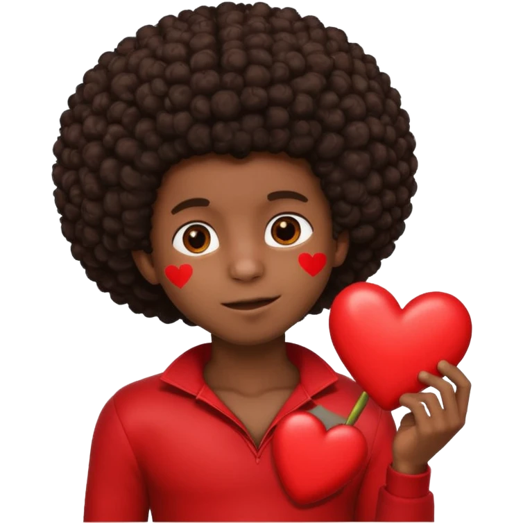 I want a black boy with chocolate skin and an afro holding a heart close to his chest as if to present it to someone he loves. emoji