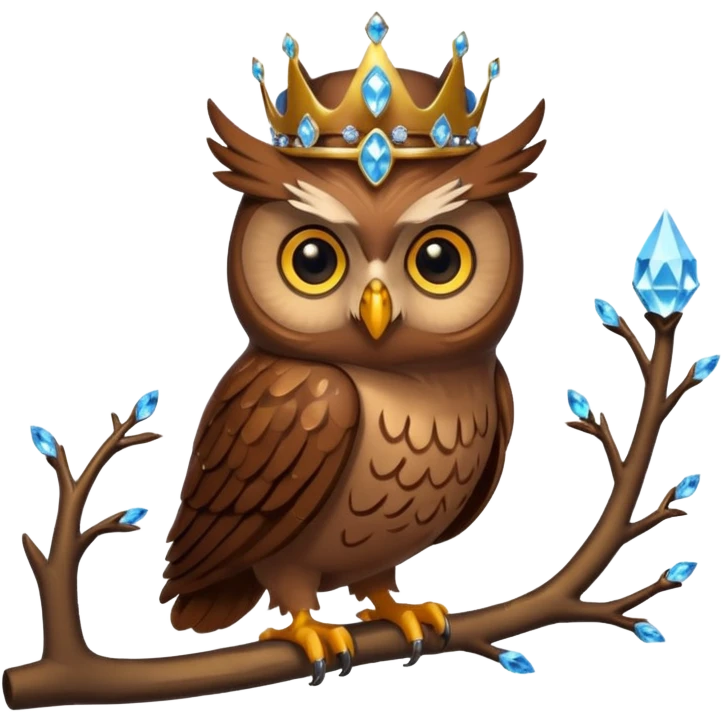 Owl with crystal crown — wise, glowing eyes emoji