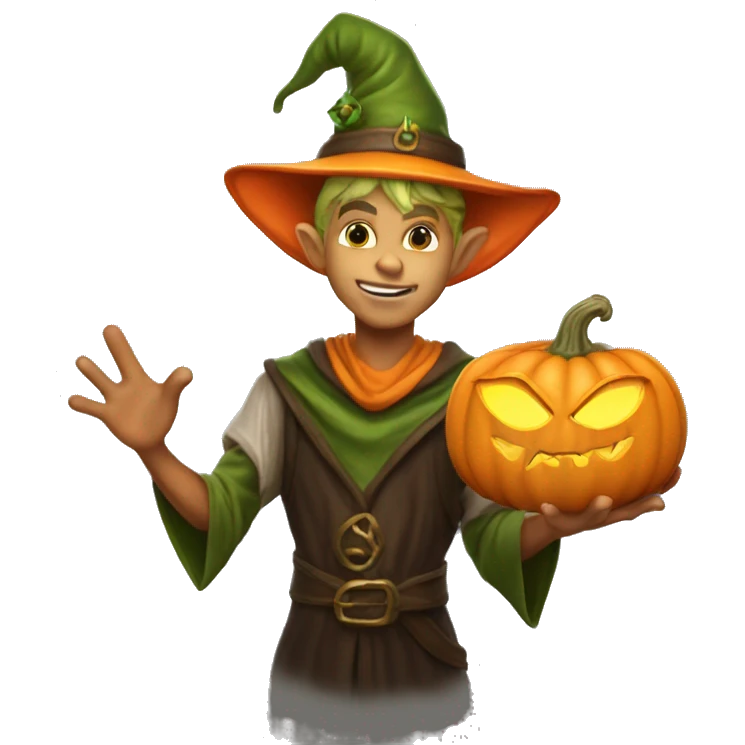 pumkin elf male casting a spell emoji