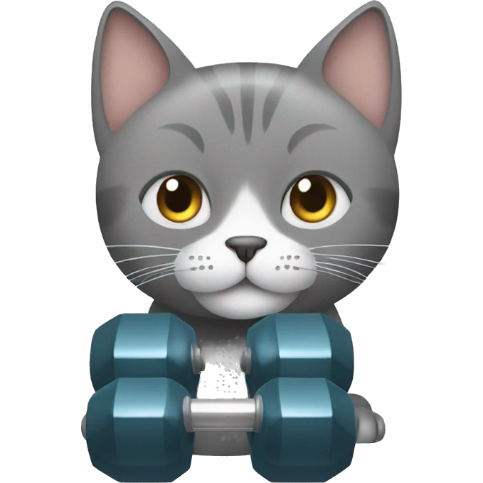 Grey cat with dumbbells and sneakers emoji