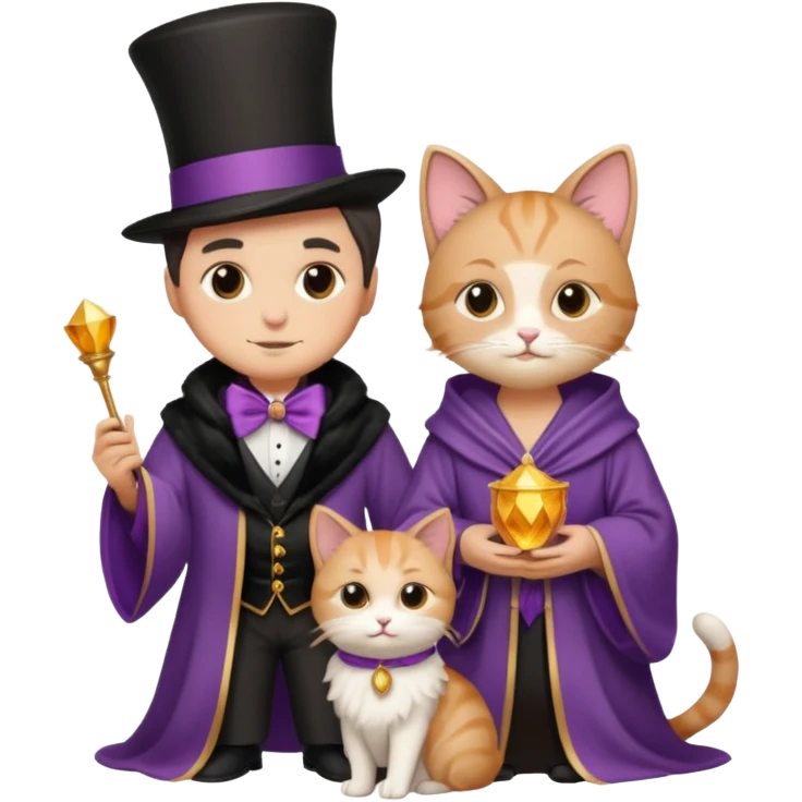 magician couple and their pet cat emoji