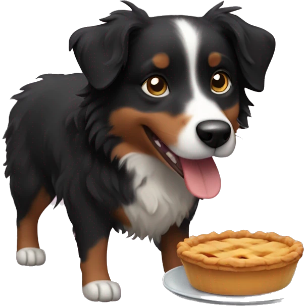 Small black australian shepherd dog eating pie  emoji
