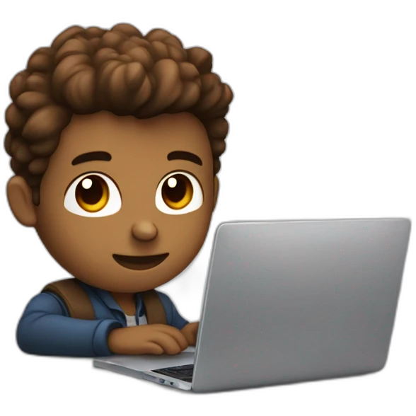 Cute programmer on his laptop with lighted skin a brown quiff and brown eyes and very little beard  emoji