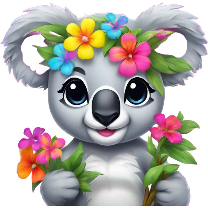 Lisa Frank koala bear with flowers emoji