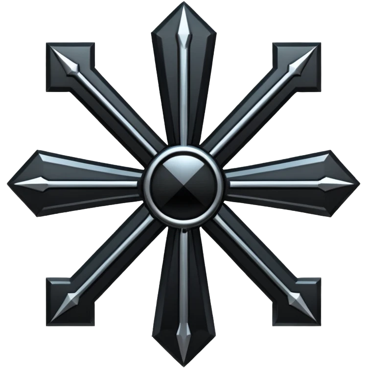 Emoji, dark futuristic cross, symmetrical geometric shape, black metal, gothic cyber aesthetic, minimal flat design, sharp edges, centered, transparent background do not use any other colors but metal and black emoji