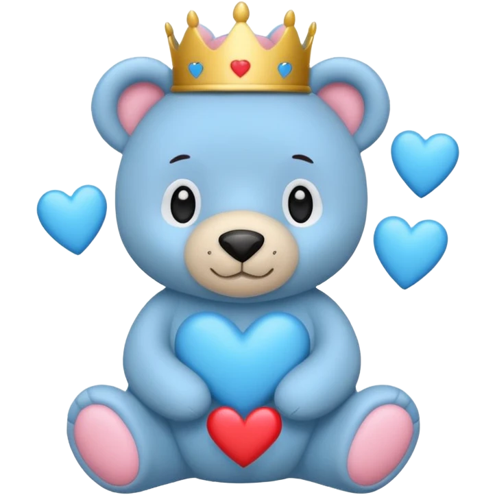 Oso con corona y corazones azules estilo iPhone  emoji