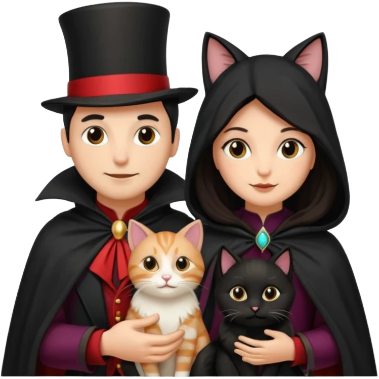 magician couple and their pet cat emoji