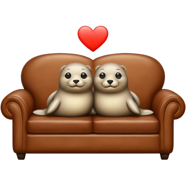 Two seals in love on a big couch emoji