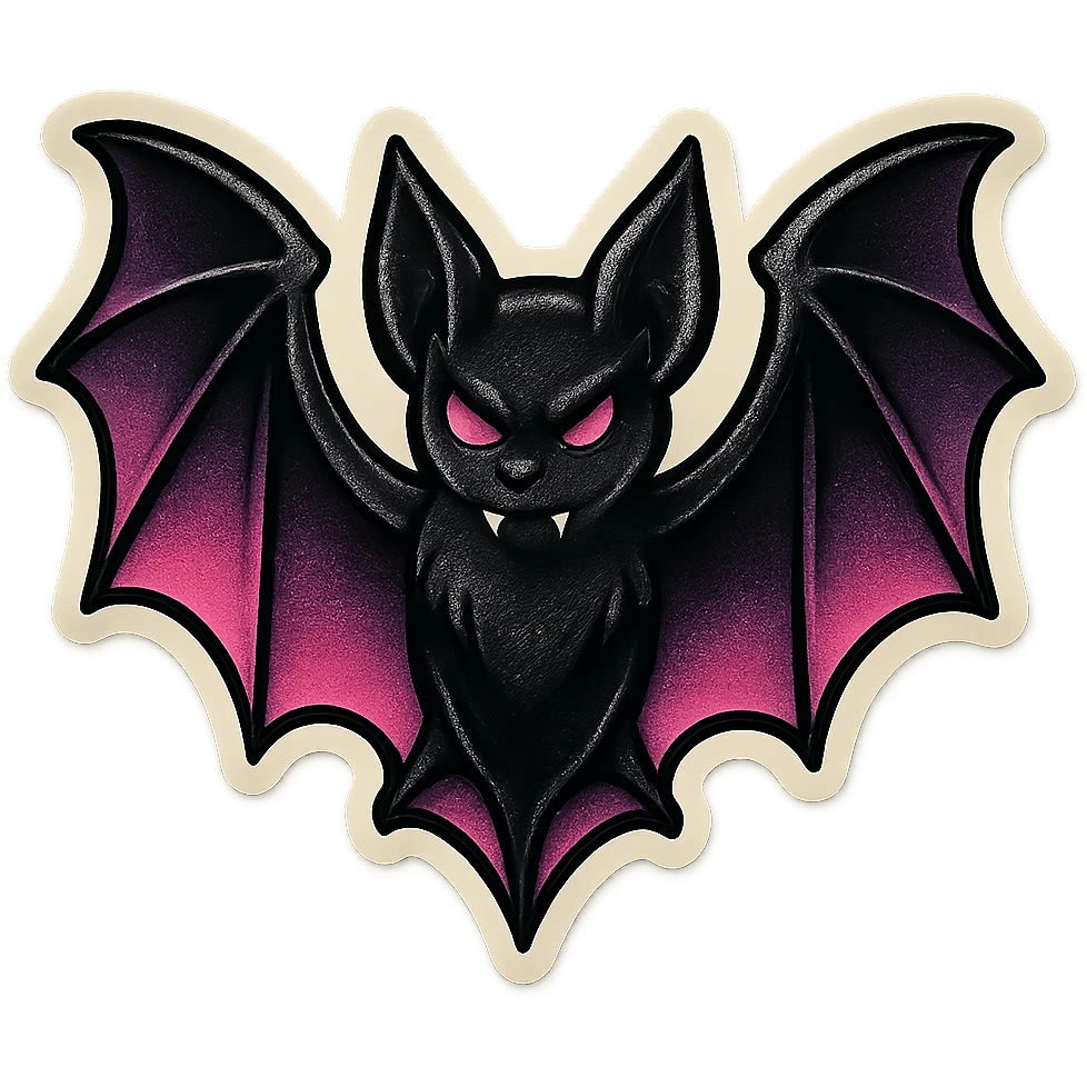 gothic bat, black and pink, retro stickers style emoji