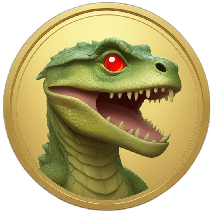 Reptilian with red laser eyes on the gold coin emoji