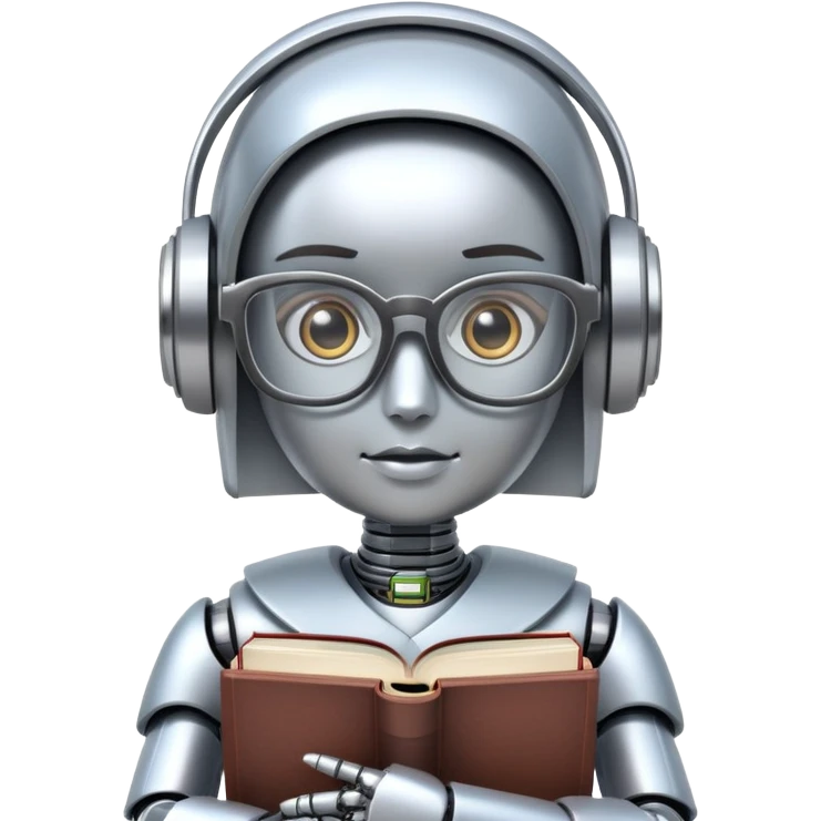 nerdy robot librarian with glasses and books emoji