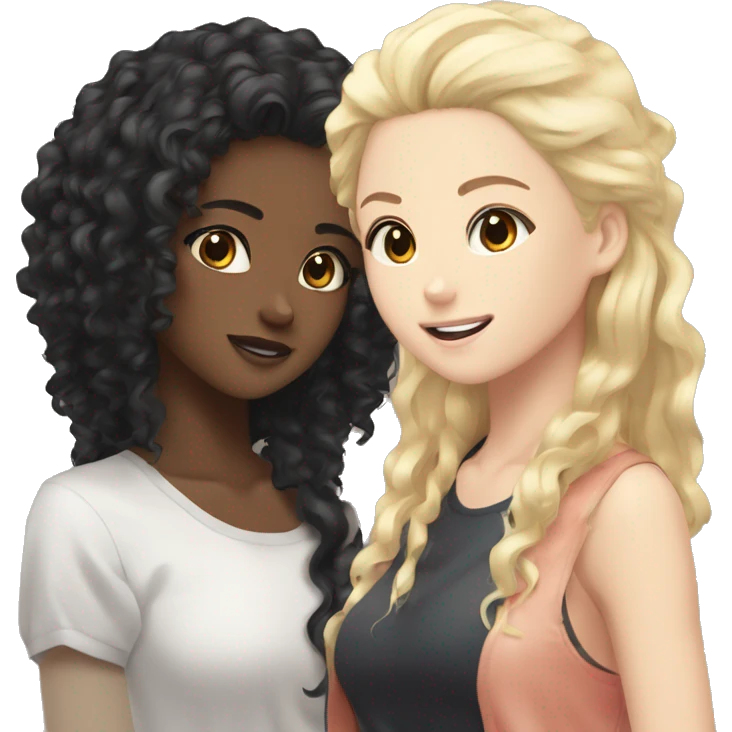 One girl withe bleck curly hair and another girl with straight blonde hair anime  emoji