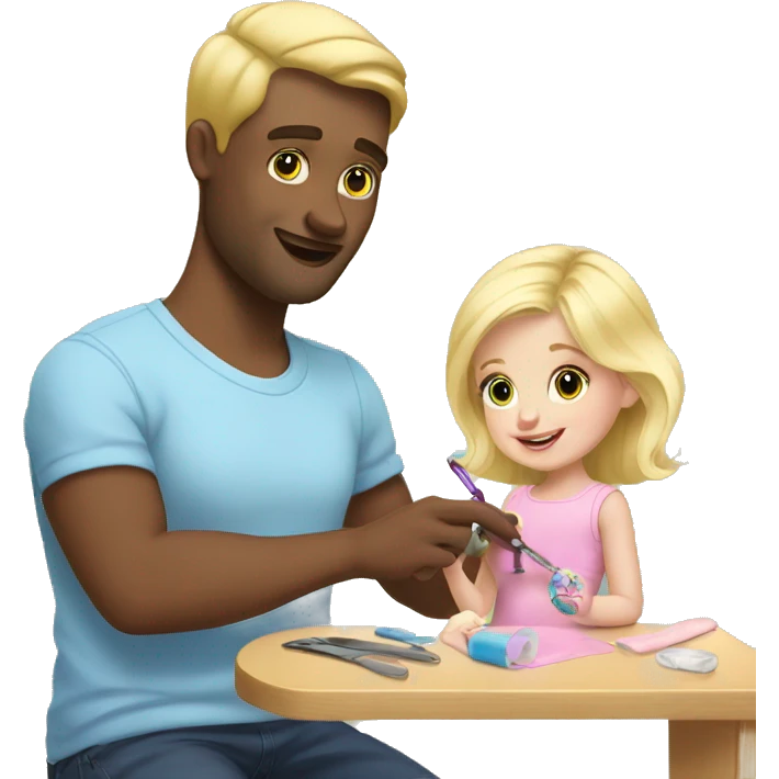 blonde babydaughter gives blonde dad a manicure emoji