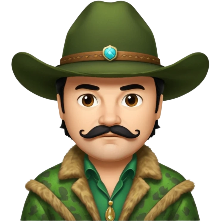 jack black haired cowboy in green fur coat with black hat emoji