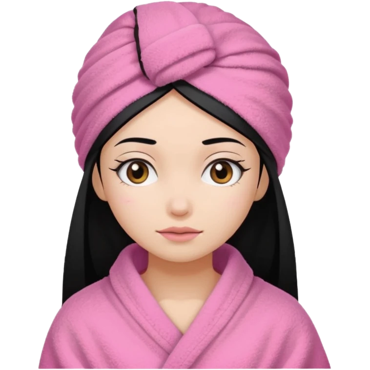 Girl with a pink towel on her head, black hair tucked in towel  emoji