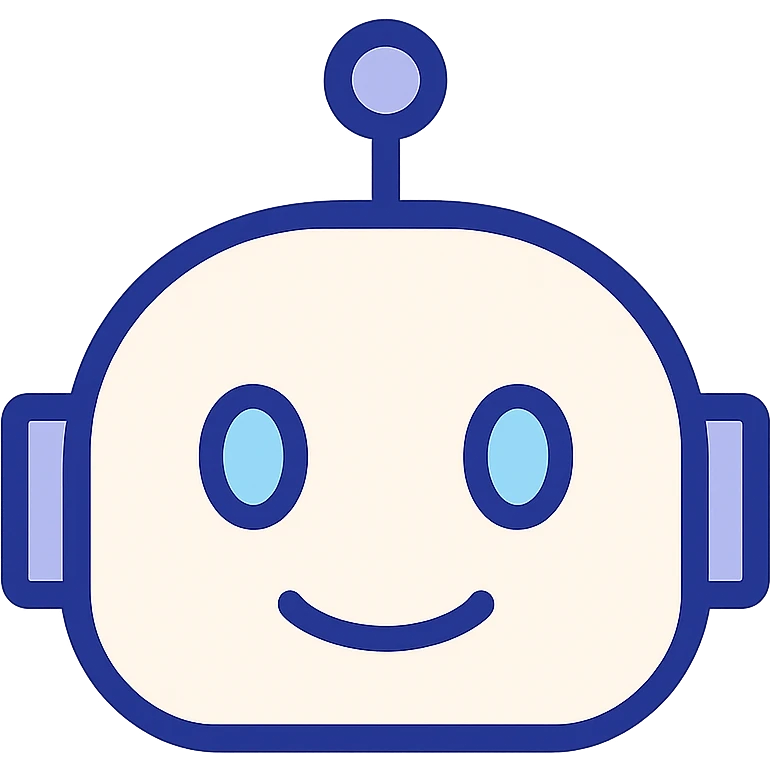 charming white robot head, glowing light blue eyes, simple design, minimalistic style emoji