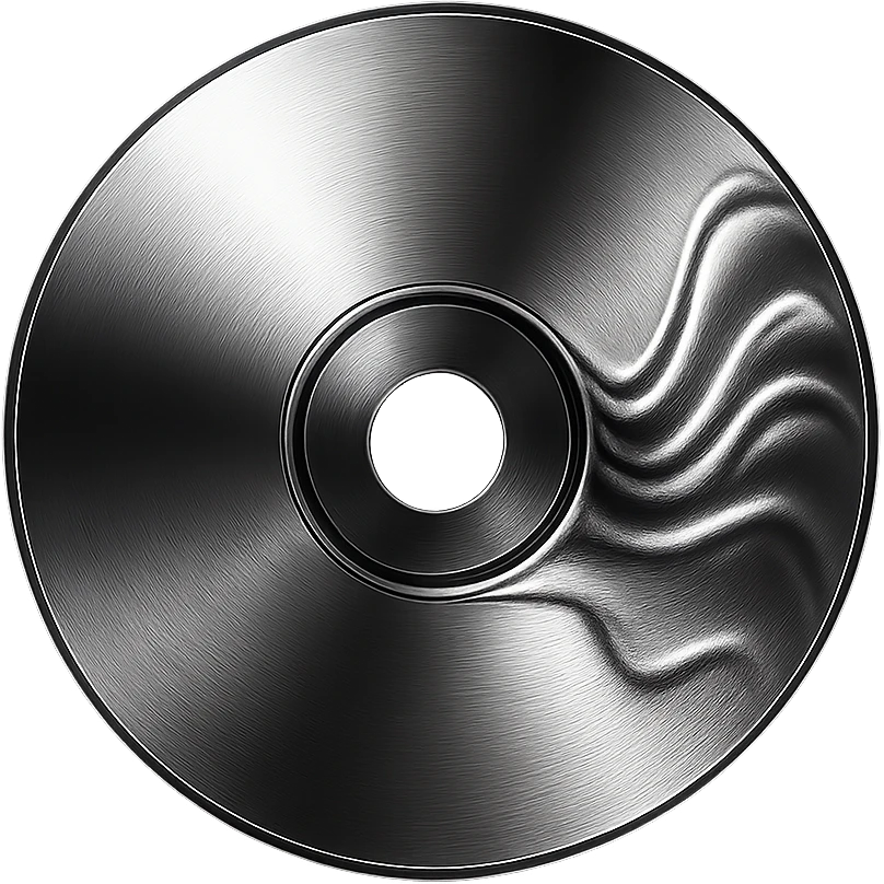 A minimalist CD disc with wave pattern, glowing effect, pink color emoji