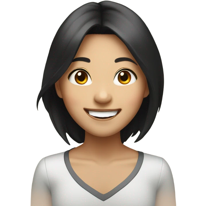 Asian girl with shoulder-length black hair, Smiling with joy, showing teeth. emoji