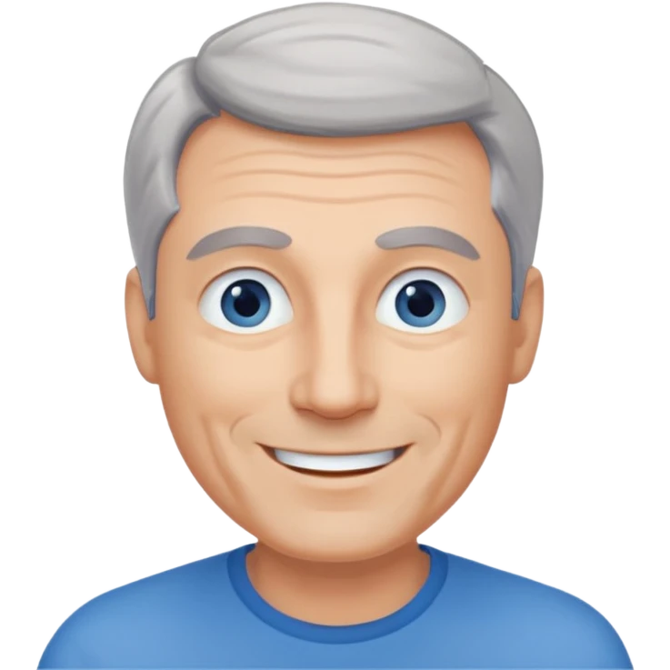 Middle aged man with receding grey hair and no beard, blue eyes emoji