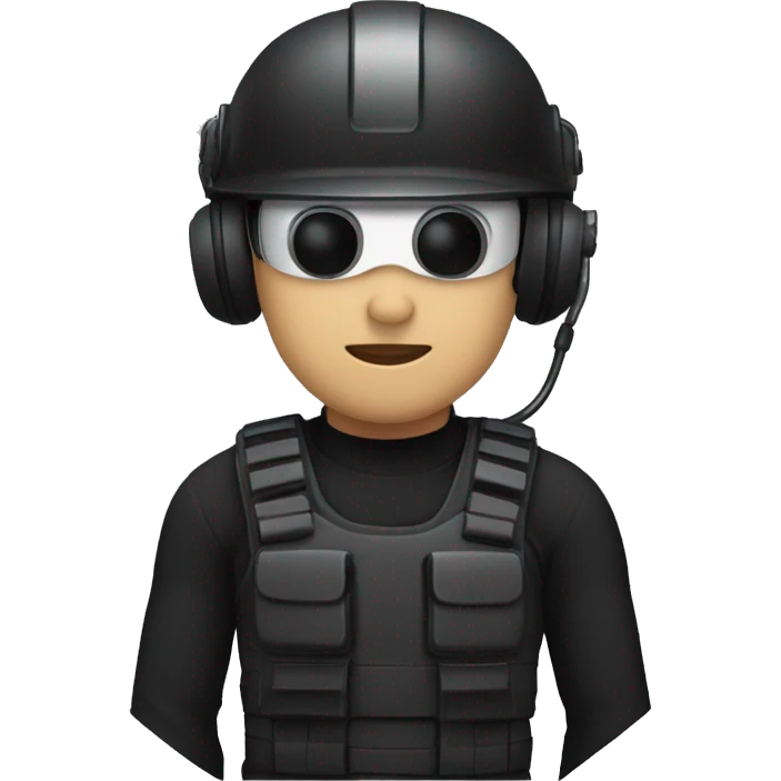 operator dressed in black with a milatary helmet, without glasses, wearing a headset, preferably male white emoji