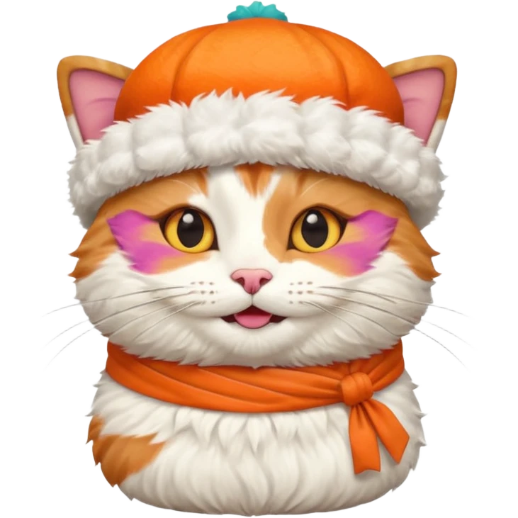 happy cat wearing a hat made out of sushi emoji