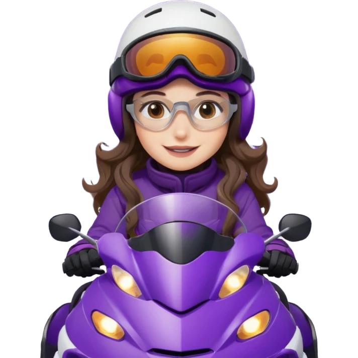 dark purple snowmobile, me Sitting on snowmobile goggles and helmet not covering my face brown eyes long wavy hair white skin dark purple formula 1995 snowmobile change sled color dark purple and white not yellow Snowmobile helmet and goggles, not on my face emoji