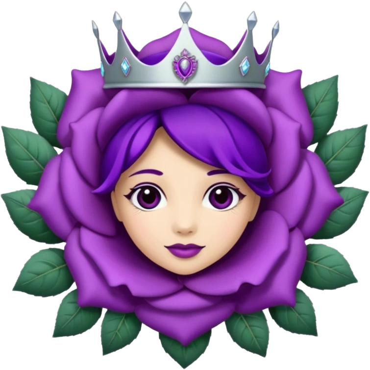 Purple rose with silver tiara and a purple emblem leaf wreath emoji