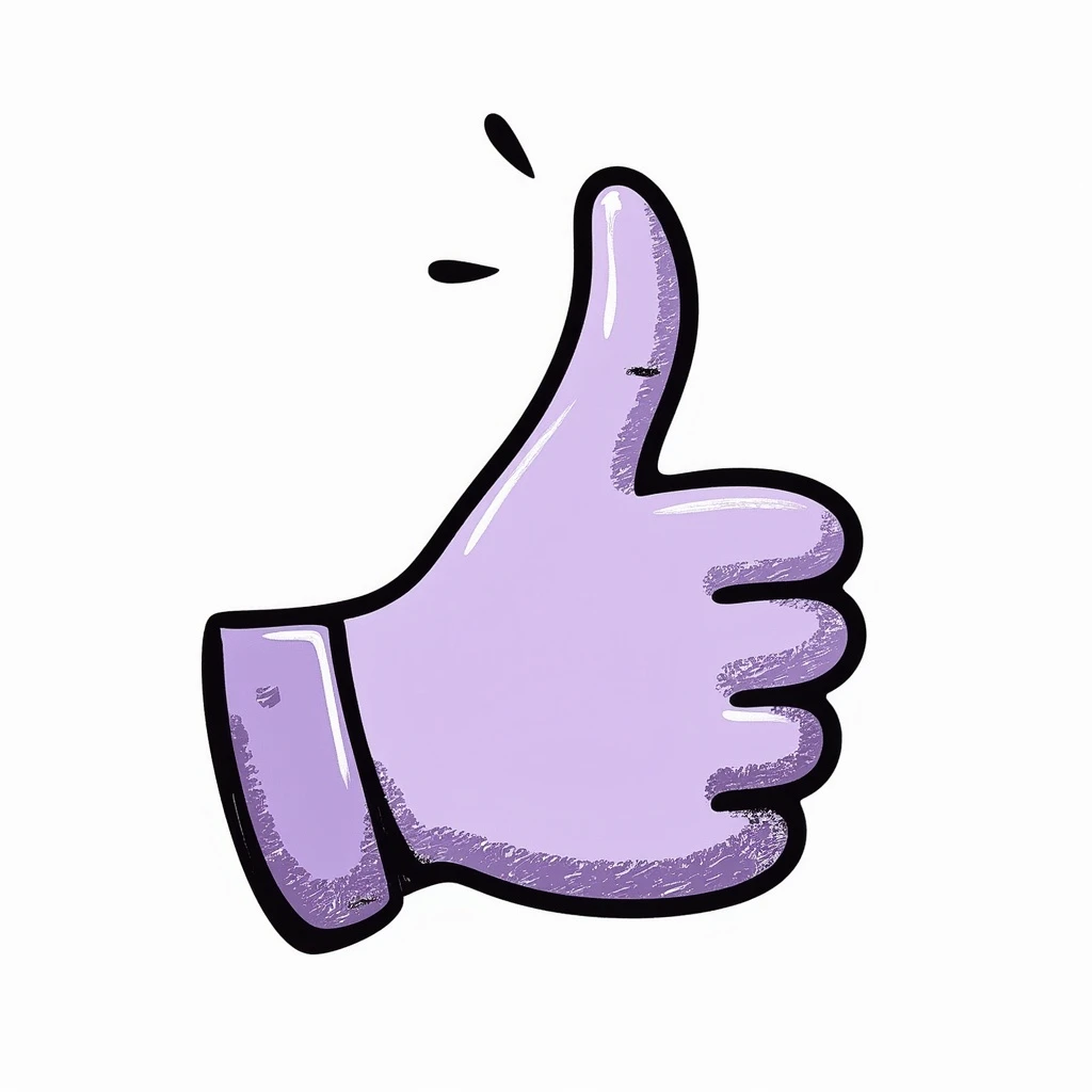 thumbs up emoji in chalk style, soft lilac color palette, rough doodle-like texture as if drawn with pastel chalk on a dark surface, aesthetic and emotional Telegram channel, soft glow around the thumb emoji