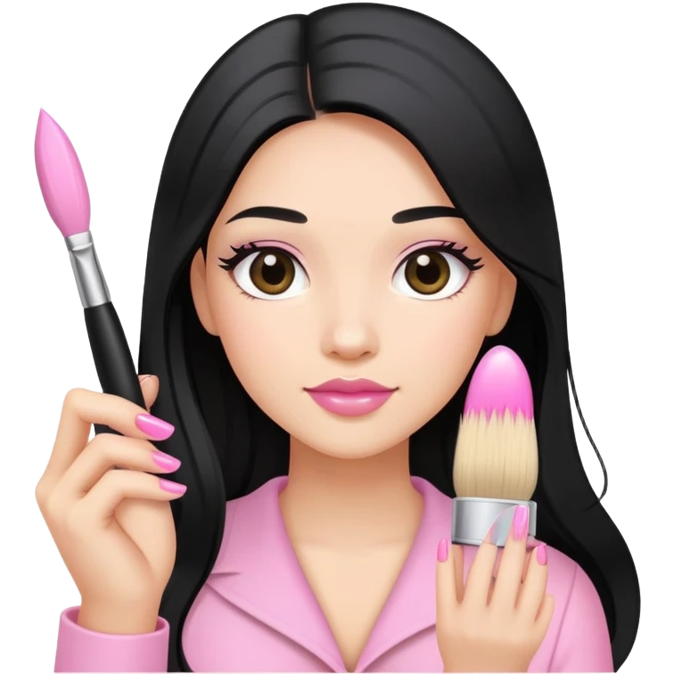Pink Nail Tech with black long hair holding small acrylic brush emoji