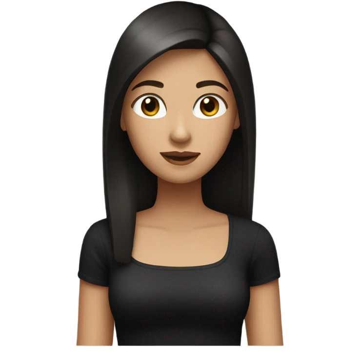 Make a girl with light skin and dark brown straight hair and a black square neck top emoji style emoji