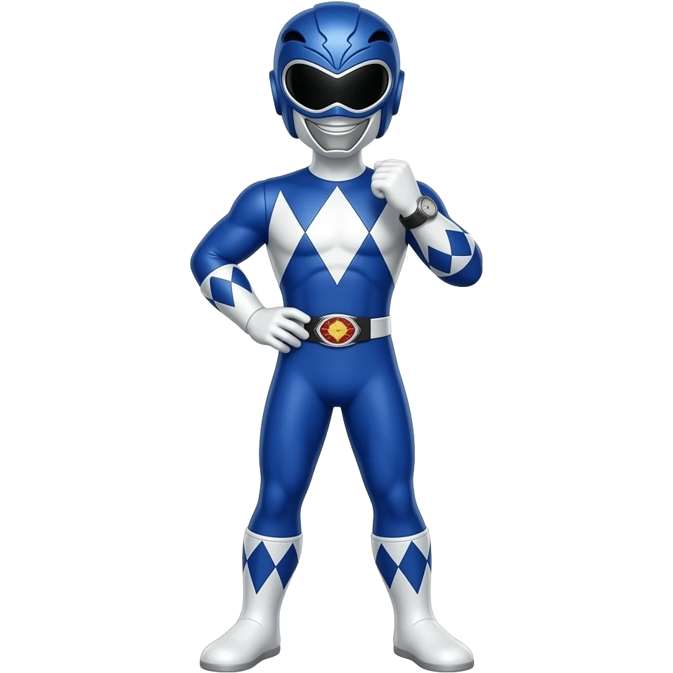 Power ranger emoji standing while  talking on wrist watch emoji