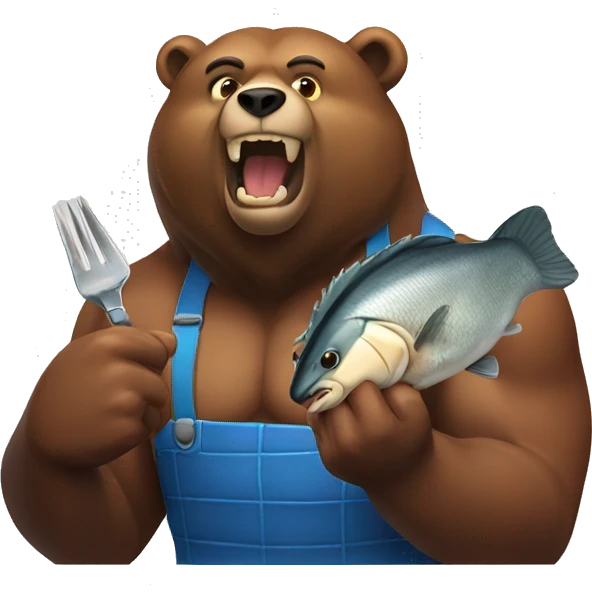 muscular bear eating a fish emoji
