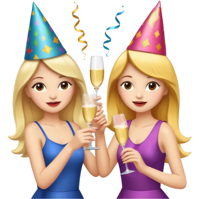 two girls dancing together at a party, festive mood emoji