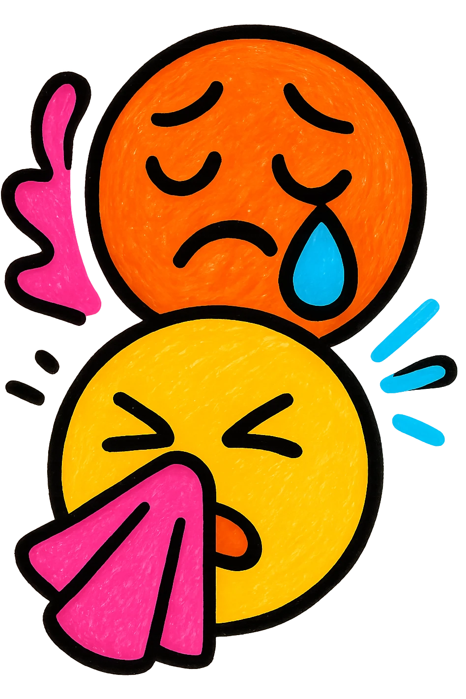 Combination of 🤧 and 🥲 emojis, red and orange emoji