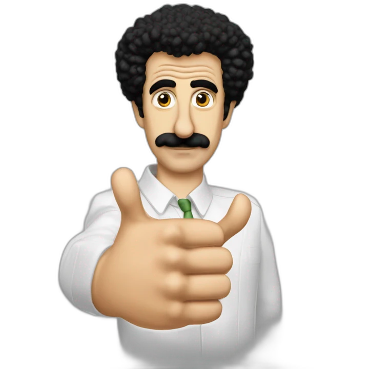 Borat very nice putting two thumbs up with five find on each hand emoji