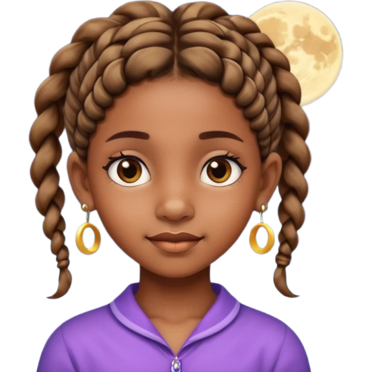 a brown skin ten year old girl with short twists  and moon earrings emoji