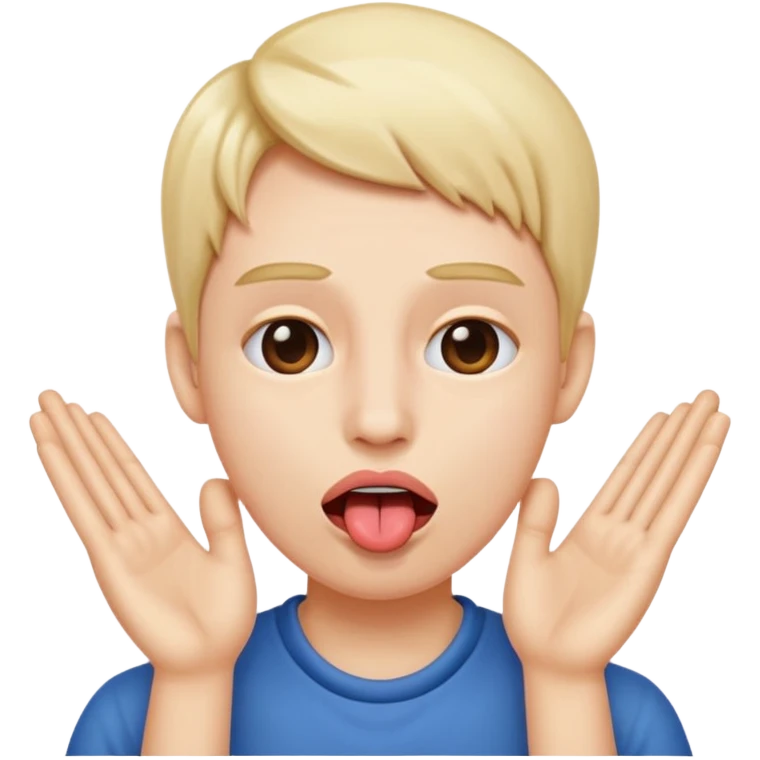 Person with hands each side of face with tongue sticking out emoji